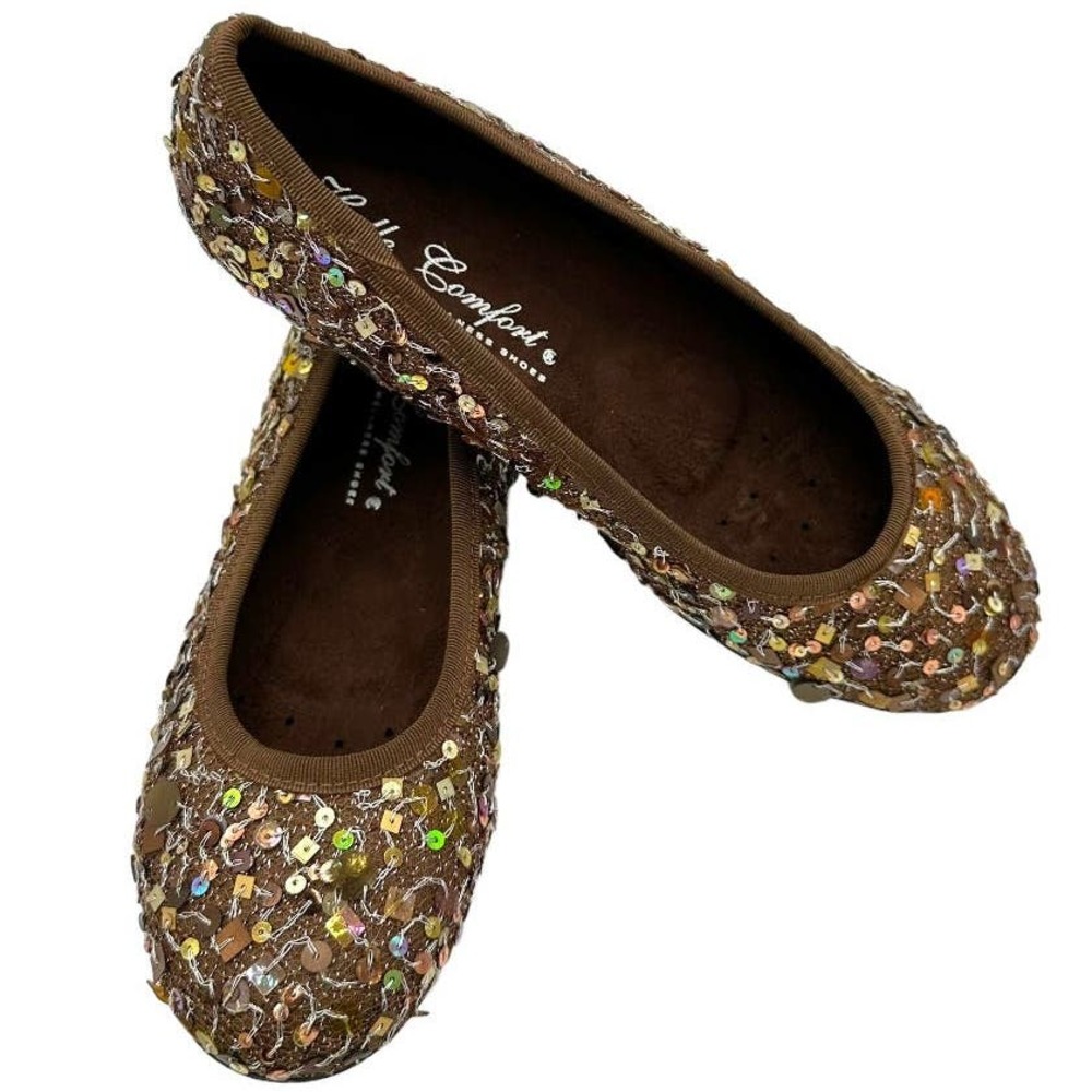 HELLE COMFORT WELLNESS BROWN ALL OVER SEQUINS SIZE 5.5-6